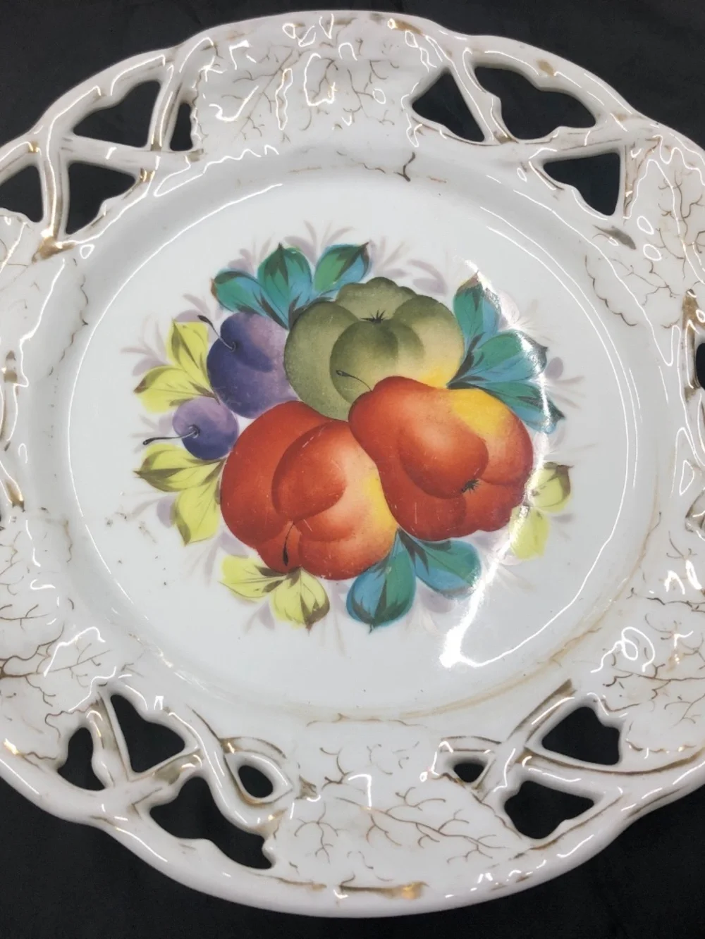 VTG 50s White Ceramic Kitschy Fruits Embellished Collectible Wall Plate~Cut Outs